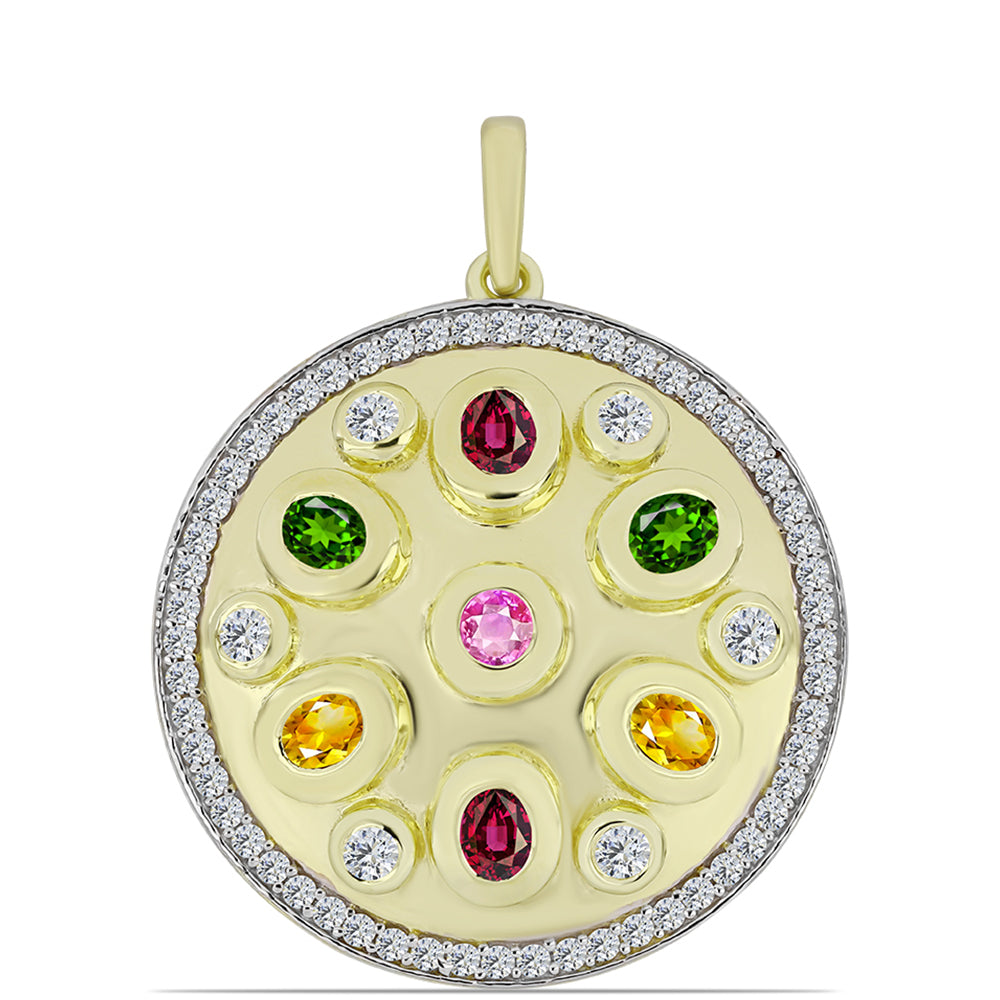 Pozlacené Stříbro 925/1000 - Přívěsek s Chakra Turmalínem a Bílým Topazem - Karátové číslo: 1.88. přibližná hmotnost: 7.05 gramů