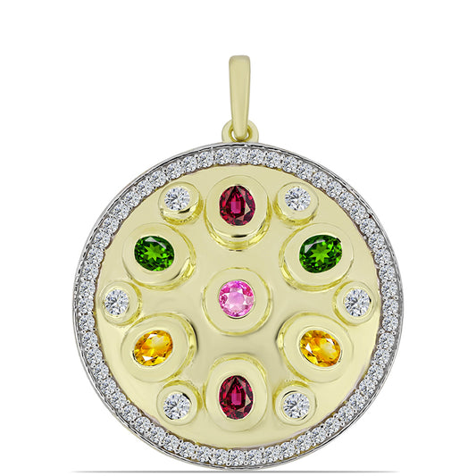 Pozlacené Stříbro 925/1000 - Přívěsek s Chakra Turmalínem a Bílým Topazem - Karátové číslo: 1.88. přibližná hmotnost: 7.05 gramů