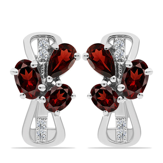 Stříbrné Náušnice s Bartonským Granátem a Bílým Topazem