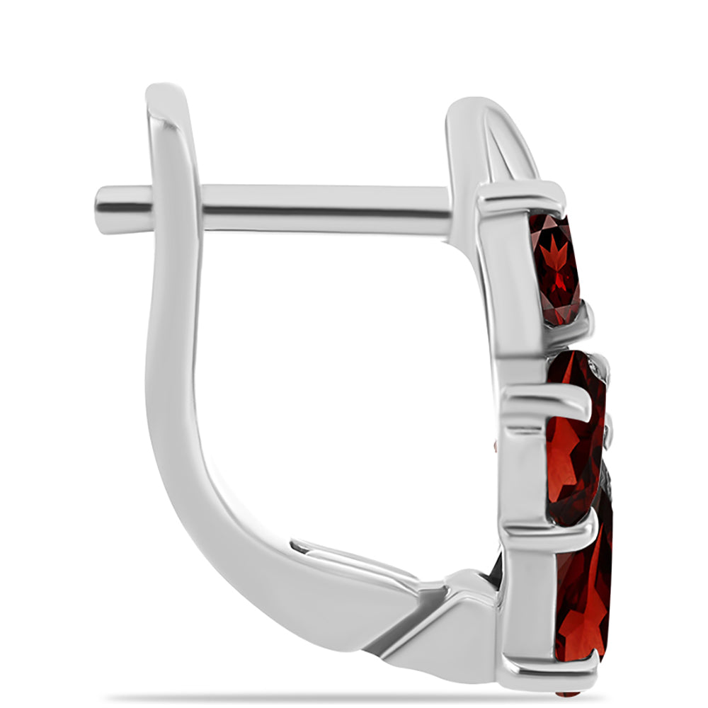 Stříbro 925/1000 Náušnice s Bartonským Granátem a Bílým Topazem - Karátové číslo: 3.05. přibližná hmotnost: 3.83 gramů 2 