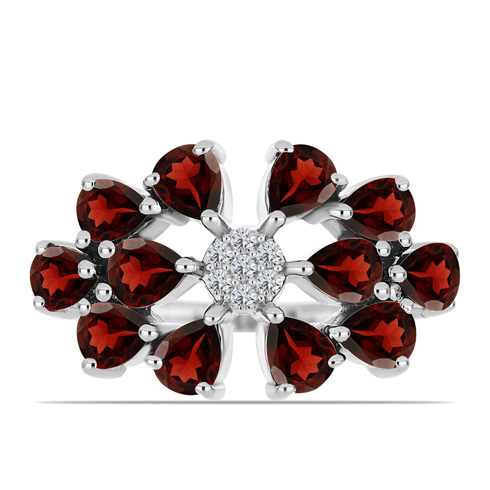 Stříbro 925/1000 - Prsten s Bartonským Granátem a Bílým Topazem - Karátové číslo: 2.61. přibližná hmotnost: 3.76 gramů 1 