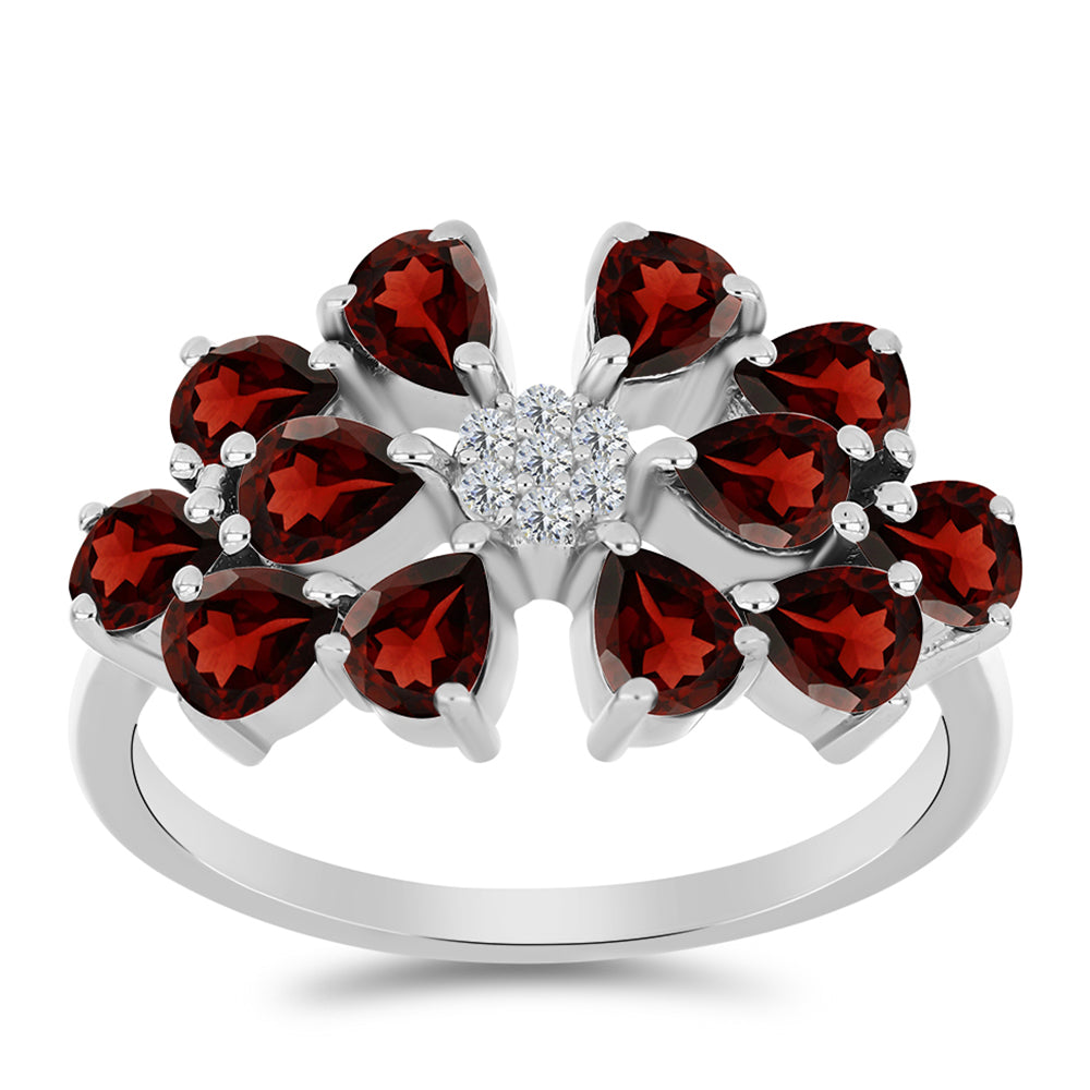 Stříbro 925/1000 - Prsten s Bartonským Granátem a Bílým Topazem - Karátové číslo: 2.61. přibližná hmotnost: 3.76 gramů