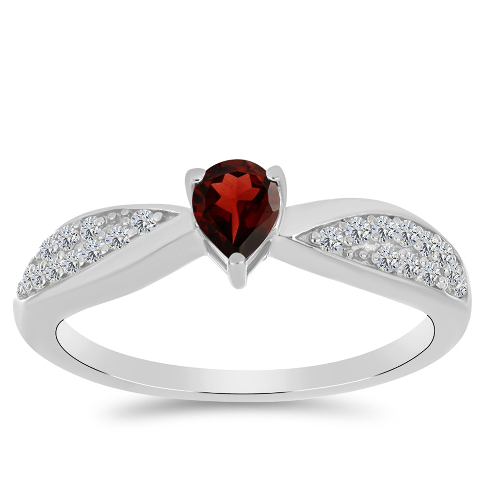 Stříbro 925/1000 - Prsten s Bartonským Granátem a Bílým Topazem - Karátové číslo: 0.57. přibližná hmotnost: 2.08 gramů 3 