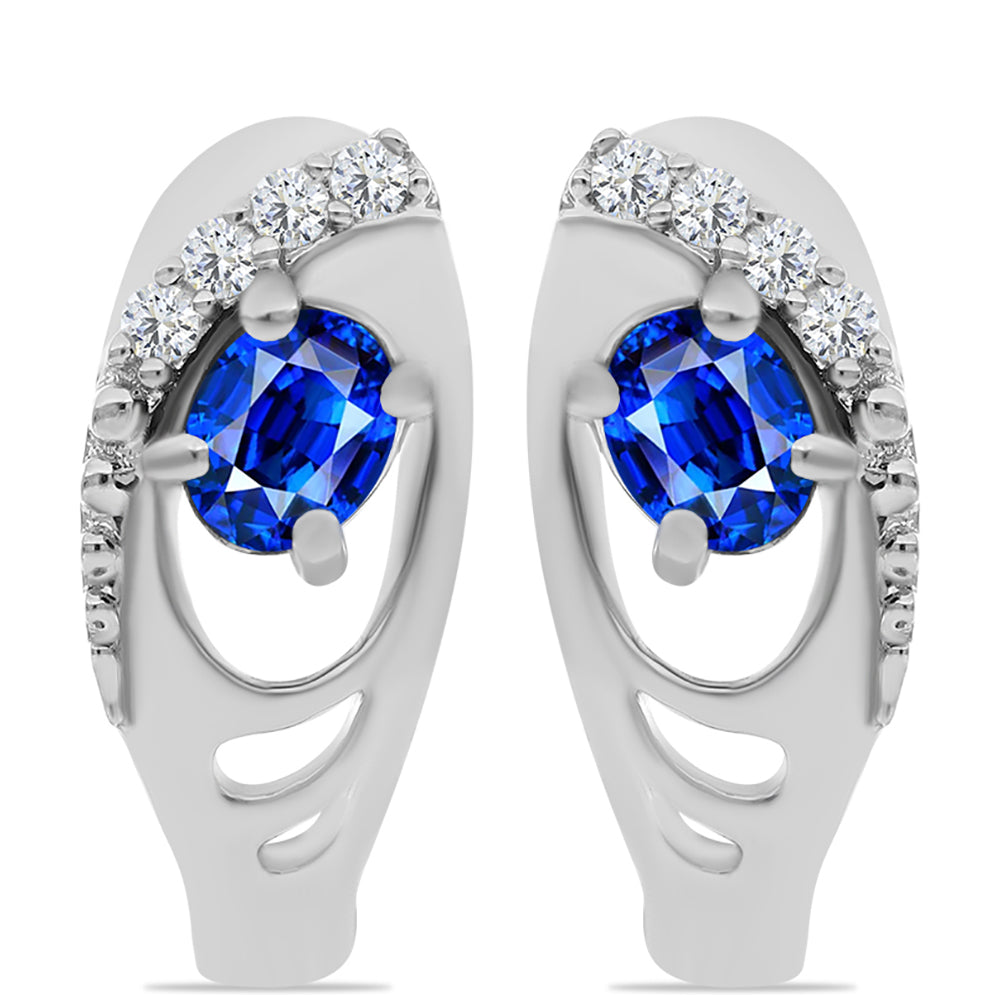 Stříbrné Náušnice s Australským Modrým Safírem a Bílým Topazem