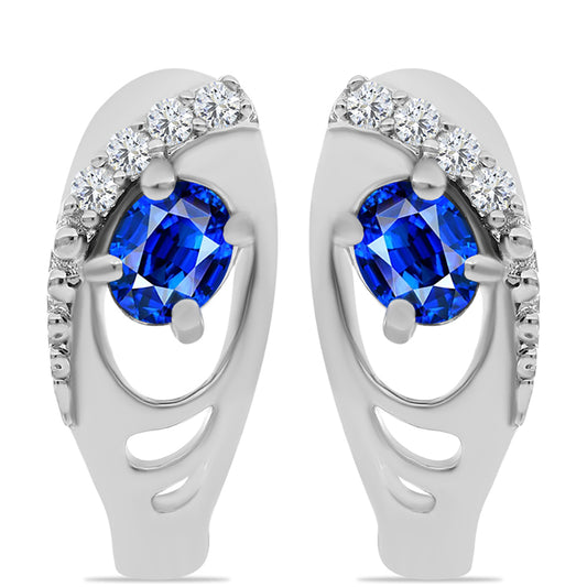 Stříbrné Náušnice s Australským Modrým Safírem a Bílým Topazem