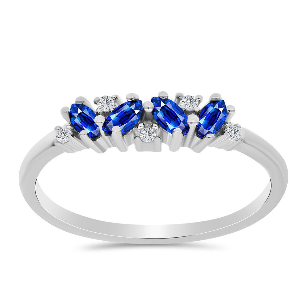 Stříbro 925/1000 - Prsten s Australským Modrým Safírem a Bílým Topazem - Karátové číslo: 0.6. přibližná hmotnost: 2.02 gramů