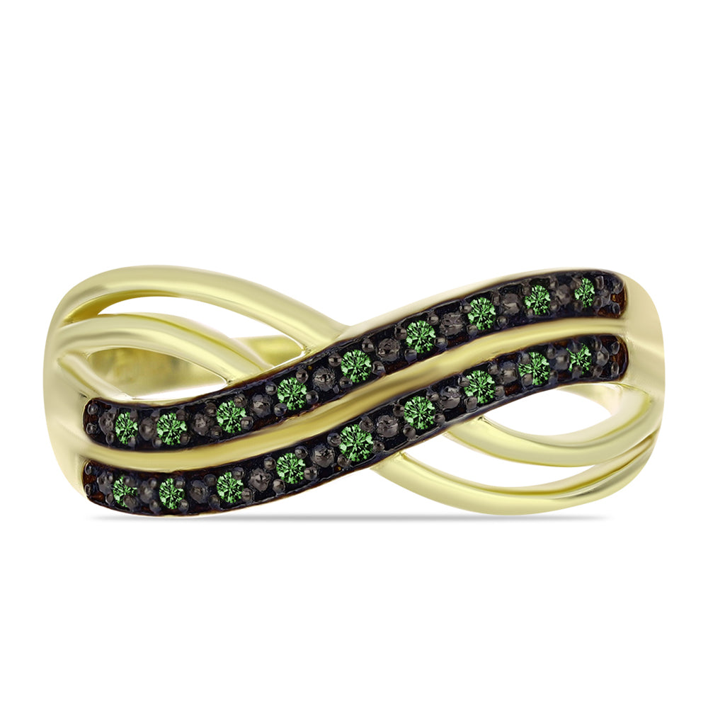 Pozlacené Stříbro 925/1000 - Prsten se Zeleným Diamantem - Karátové číslo: 0.13. přibližná hmotnost: 3.75 gramů 1 