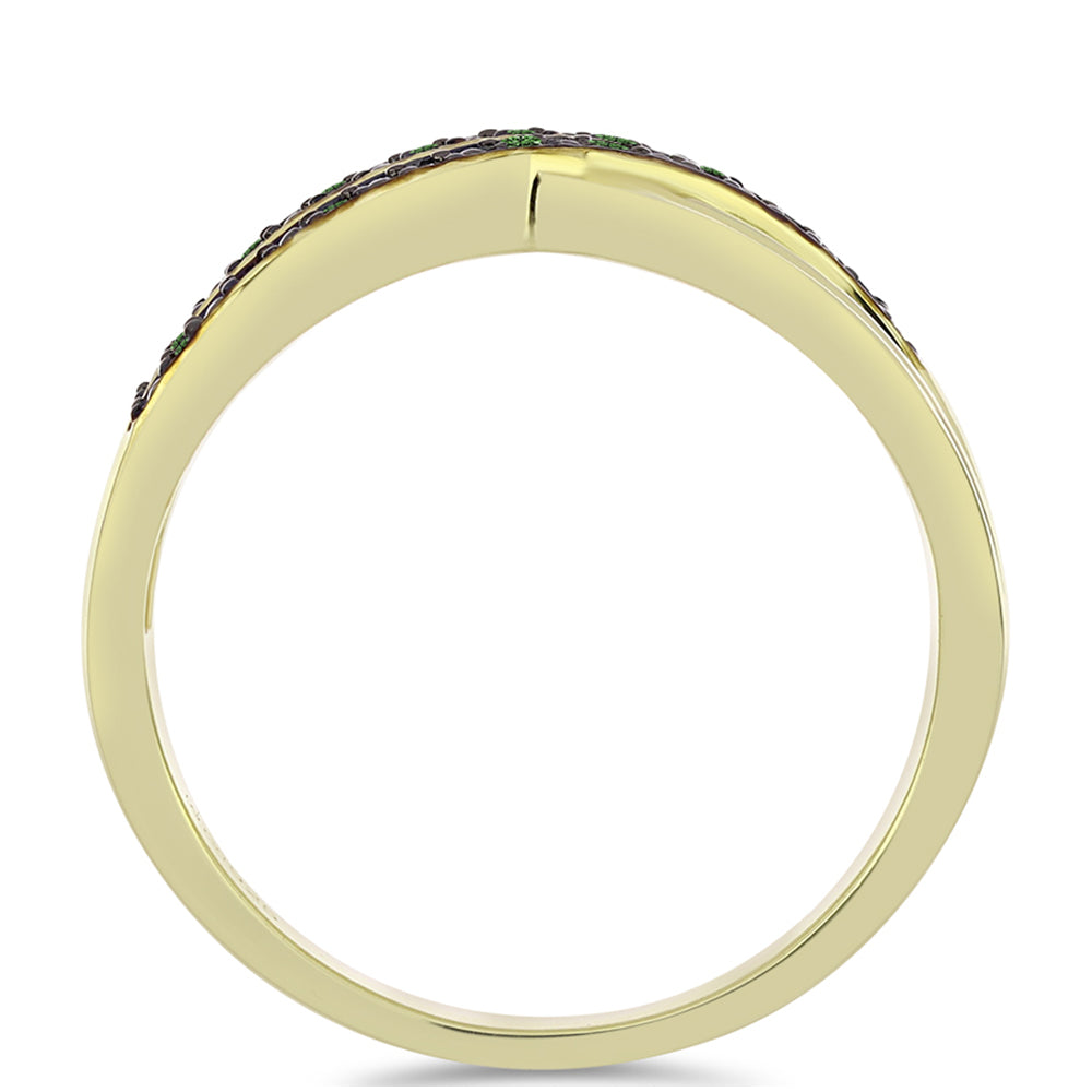 Pozlacené Stříbro 925/1000 - Prsten se Zeleným Diamantem - Karátové číslo: 0.13. přibližná hmotnost: 3.75 gramů