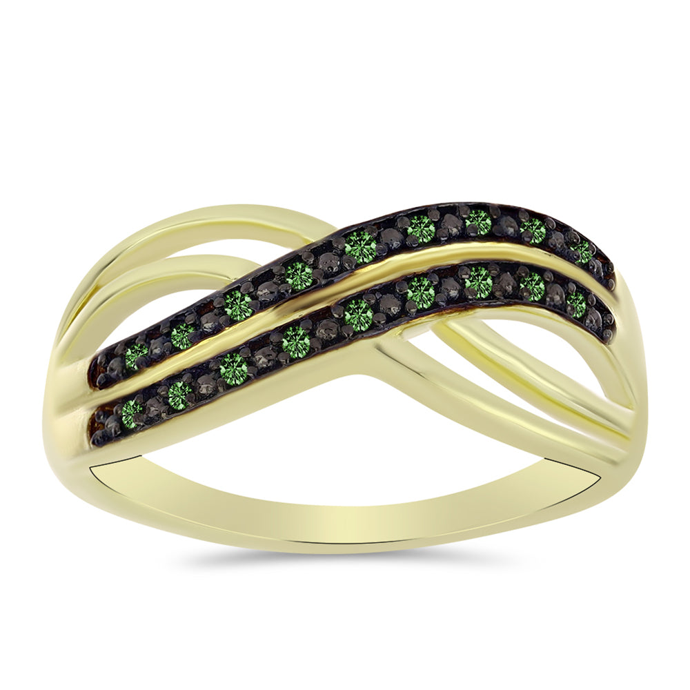 Pozlacené Stříbro 925/1000 - Prsten se Zeleným Diamantem - Karátové číslo: 0.13. přibližná hmotnost: 3.75 gramů