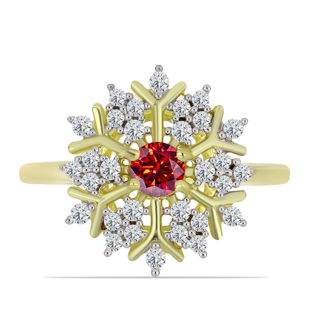 Pozlacené Stříbro 925/1000 - Prsten s Majestátním červeným moissanitem a Bílým Topazem - Karátové číslo: 0.69. přibližná hmotnost: 3.08 gramů