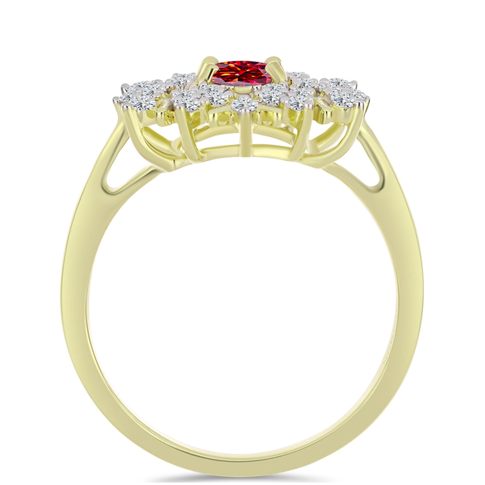 Pozlacené Stříbro 925/1000 - Prsten s Majestátním červeným moissanitem a Bílým Topazem - Karátové číslo: 0.69. přibližná hmotnost: 3.08 gramů