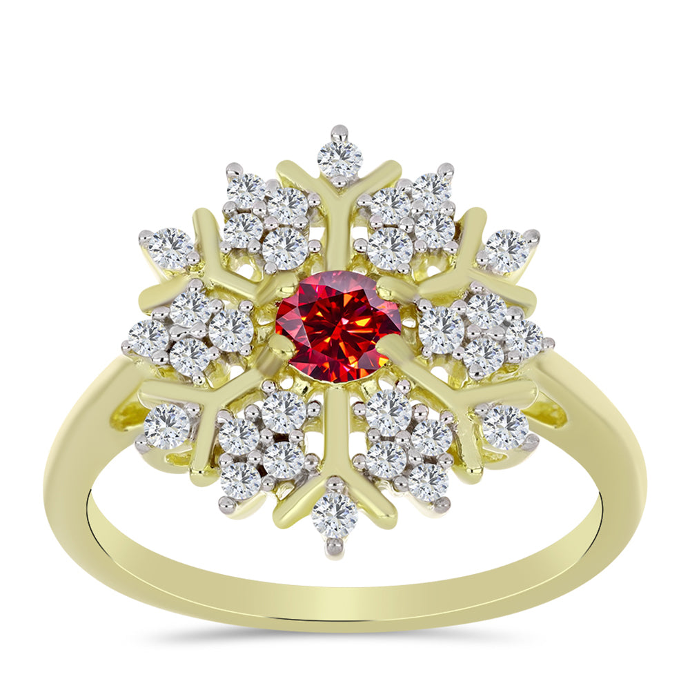 Pozlacené Stříbro 925/1000 - Prsten s Majestátním červeným moissanitem a Bílým Topazem - Karátové číslo: 0.69. přibližná hmotnost: 3.08 gramů