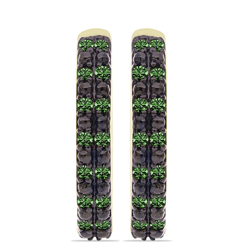 Pozlacené Stříbro 925/1000 - Náušnice se Zeleným Diamantem - Karátové číslo: 0.21. přibližná hmotnost: 4.19 gramů 1 