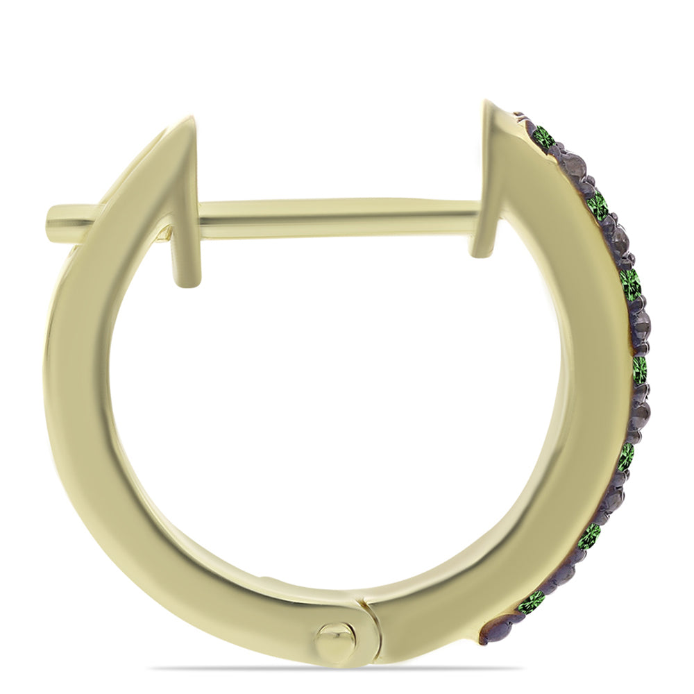 Pozlacené Stříbro 925/1000 - Náušnice se Zeleným Diamantem - Karátové číslo: 0.21. přibližná hmotnost: 4.19 gramů 2 