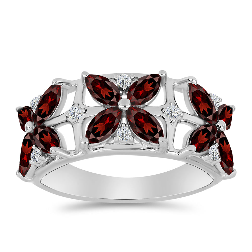 Stříbrný Prsten s Bartonským Granátem a Bílým Topazem 3 