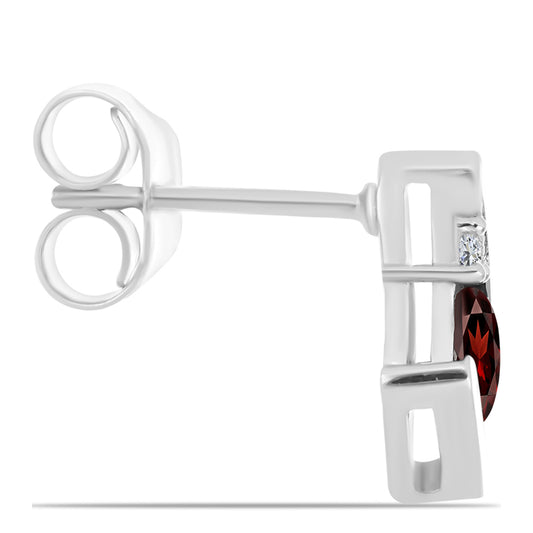 Stříbrné Náušnice s Bartonským Granátem a Bílým Topazem