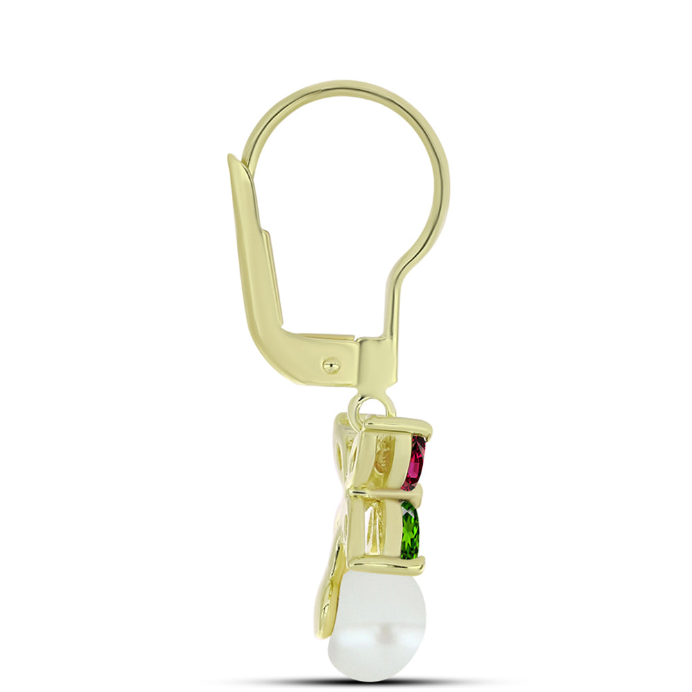 Pozlacené Stříbro 925/1000 - Náušnice s Chakra Turmalínem a Bílou Sladkovodní Perlou - Karátové číslo: 3.23. přibližná hmotnost: 2.67 gramů 2 