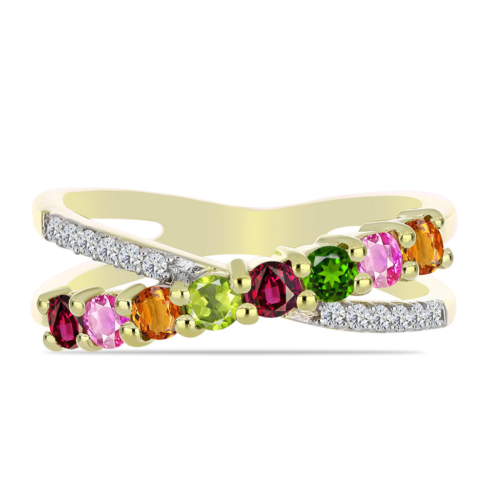 Pozlacený Stříbrný Prsten s Chakra Turmalínem a Bílým Topazem 1 