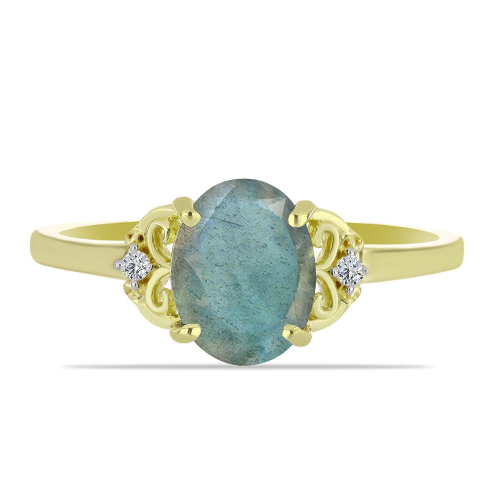 Pozlacený Stříbrný Prsten s Labradoritem a Bílým Topazem