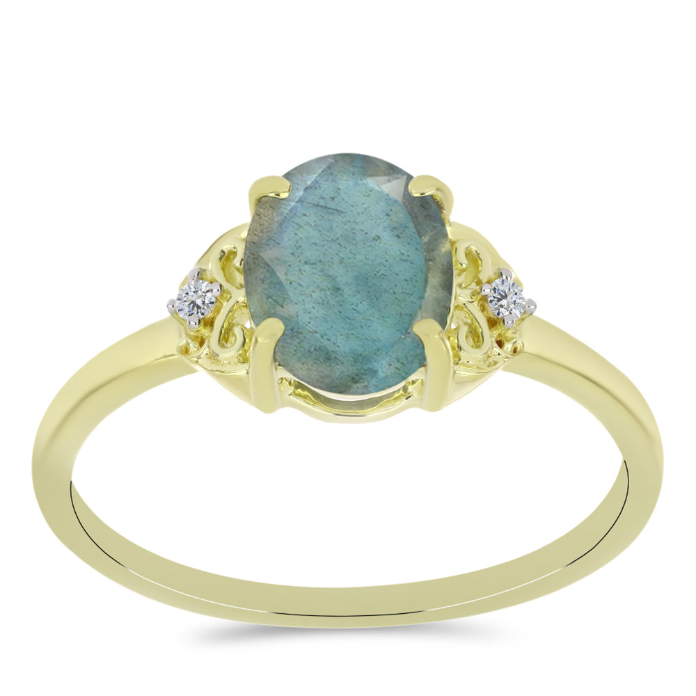 Pozlacený Stříbrný Prsten s Labradoritem a Bílým Topazem 3 