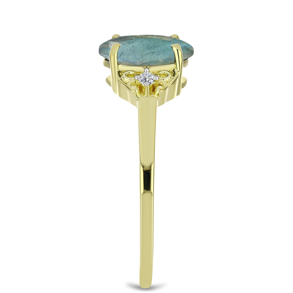 Pozlacený Stříbrný Prsten s Labradoritem a Bílým Topazem