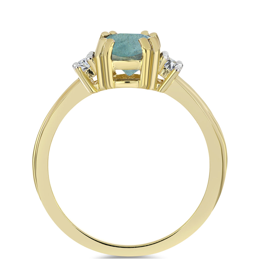 Pozlacené Stříbro 925/1000 - Prsten s Labradoritem a Bílým Topazem - Karátové číslo: 1.42. přibližná hmotnost: 2.84 gramů 2 