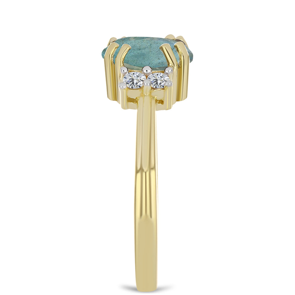 Pozlacené Stříbro 925/1000 - Prsten s Labradoritem a Bílým Topazem - Karátové číslo: 1.42. přibližná hmotnost: 2.84 gramů