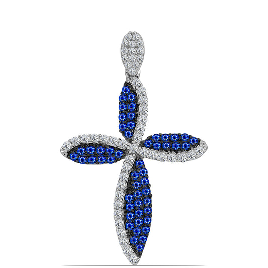 Kříž Stříbrný Přívěsek s Australským Modrým Safírem a Bílým Topazem