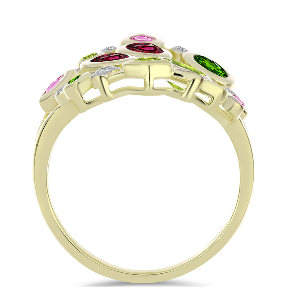 Pozlacené Stříbro 925/1000 - Prsten s Chakra Turmalínem a Bílým Topazem - Karátové číslo: 2.2. přibližná hmotnost: 6.18 gramů 2 