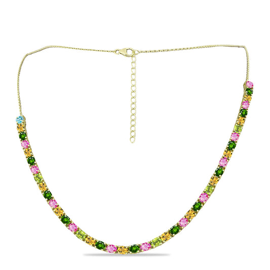 Pozlacené stříbro 925/1000 Náhrdelník s Chakra Turmalínem - Karátové číslo: 14.93. přibližná hmotnost: 15.95 gramů