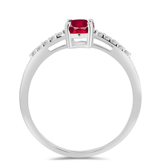 Stříbro 925/1000 - Prsten s Madagaskarským Rubínem a Bílým Topazem - Karátové číslo: 1.18. přibližná hmotnost: 1.69 gramů