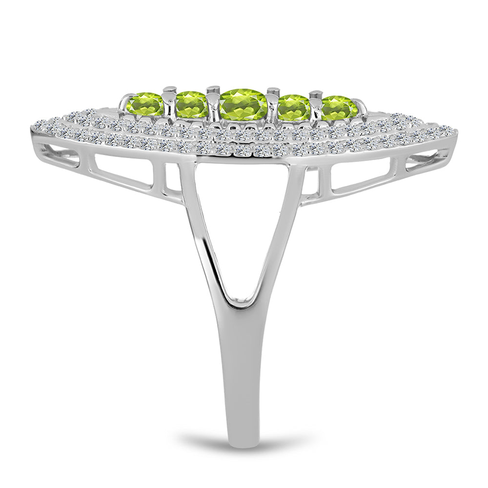 Stříbro 925/1000 Prsten s Čchang-pajským Peridotem a Bílým Topazem - Karátové číslo: 1.82. přibližná hmotnost: 4.59 gramů 4 