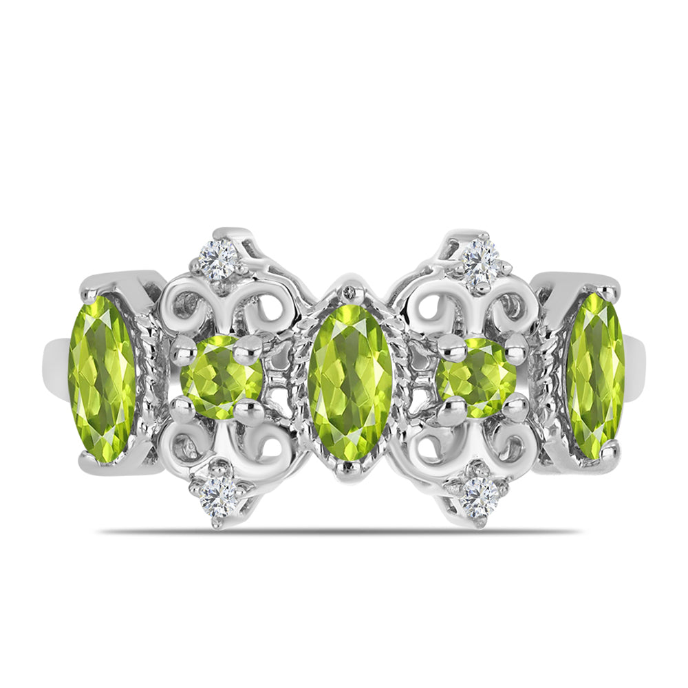 Stříbro 925/1000 Prsten s Čchang-pajským Peridotem a Bílým Topazem - Karátové číslo: 1.14. přibližná hmotnost: 3.93 gramů 1 