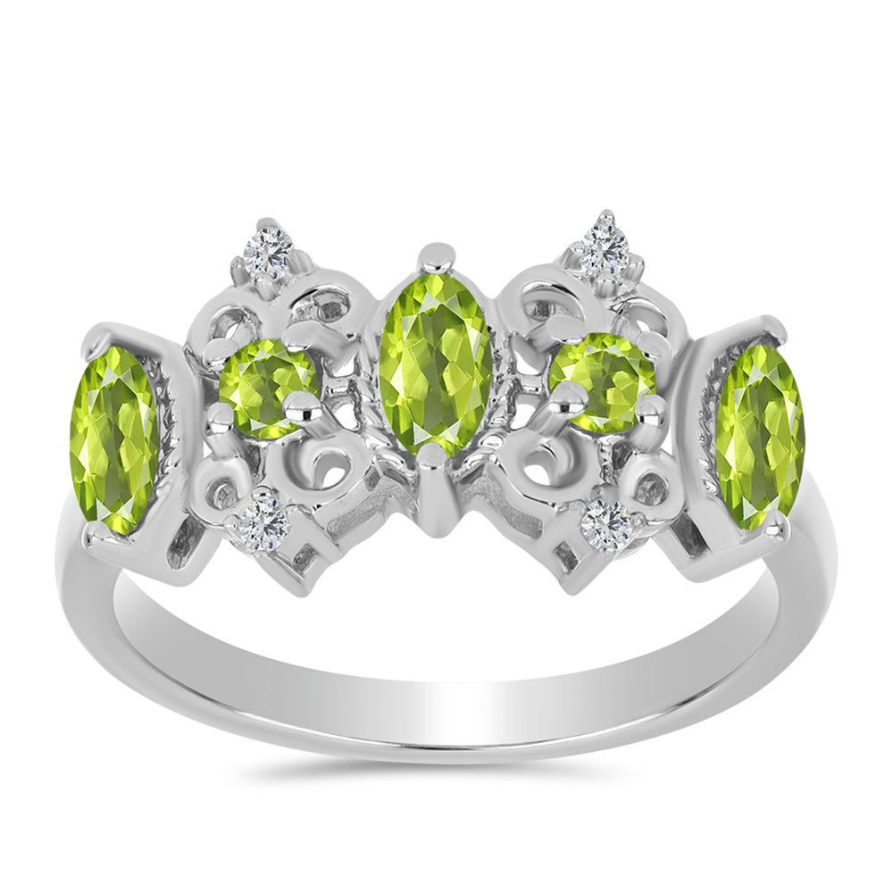 Stříbro 925/1000 Prsten s Čchang-pajským Peridotem a Bílým Topazem - Karátové číslo: 1.14. přibližná hmotnost: 3.93 gramů