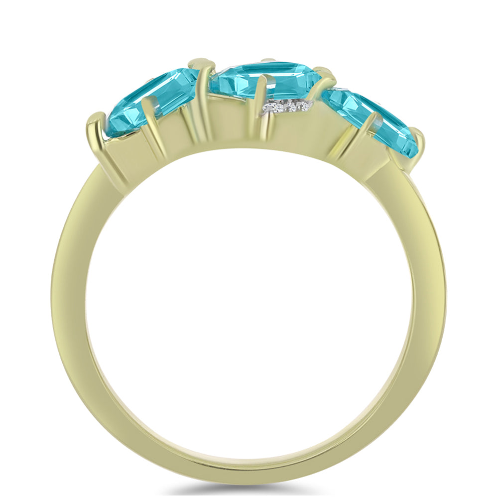 Pozlacené Stříbro 925/1000 - Prsten s Paraiba Křemenem a Bílým Topazem - Karátové číslo: 1.47. přibližná hmotnost: 3.03 gramů 2 