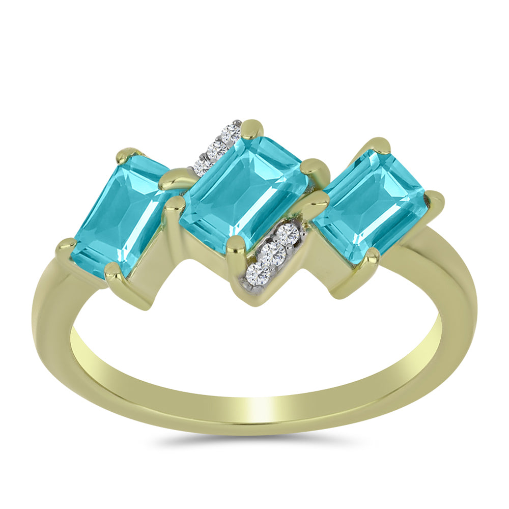 Pozlacené Stříbro 925/1000 - Prsten s Paraiba Křemenem a Bílým Topazem - Karátové číslo: 1.47. přibližná hmotnost: 3.03 gramů 3 