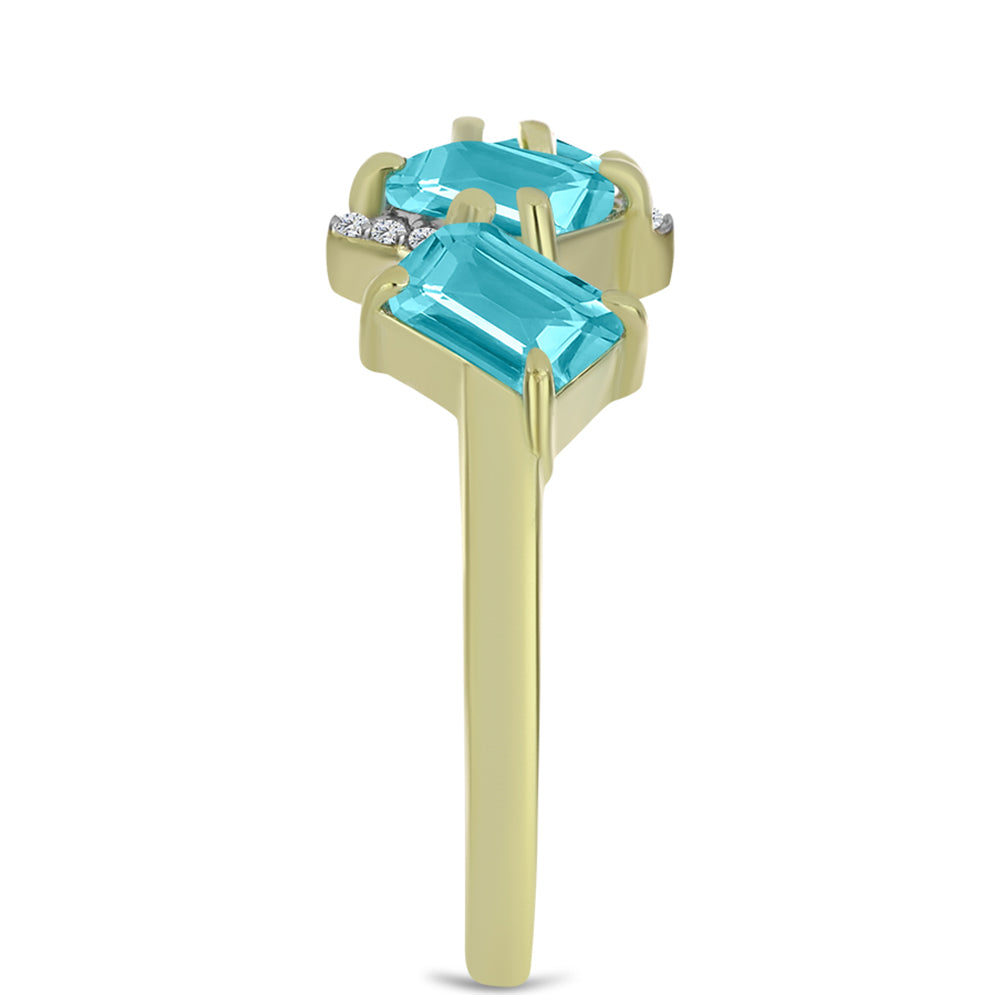 Pozlacené Stříbro 925/1000 - Prsten s Paraiba Křemenem a Bílým Topazem - Karátové číslo: 1.47. přibližná hmotnost: 3.03 gramů