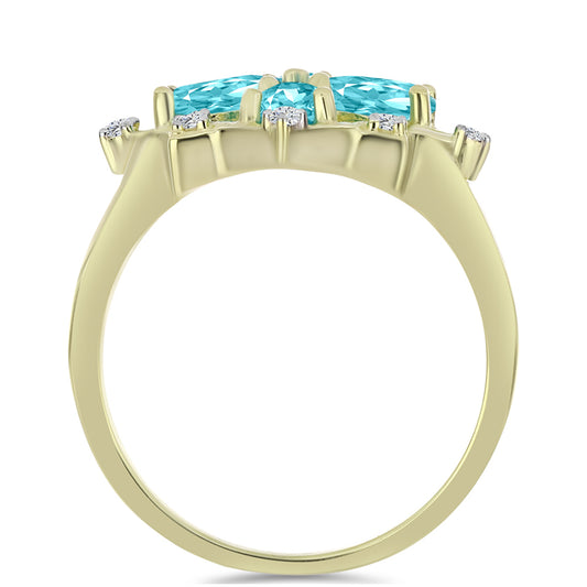 Pozlacený Stříbrný Prsten s Paraiba Křemenem a Bílým Topazem