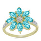 Pozlacené Stříbro 925/1000 - Prsten s Paraiba Křemenem a Bílým Topazem - Karátové číslo: 1.65. přibližná hmotnost: 3.26 gramů