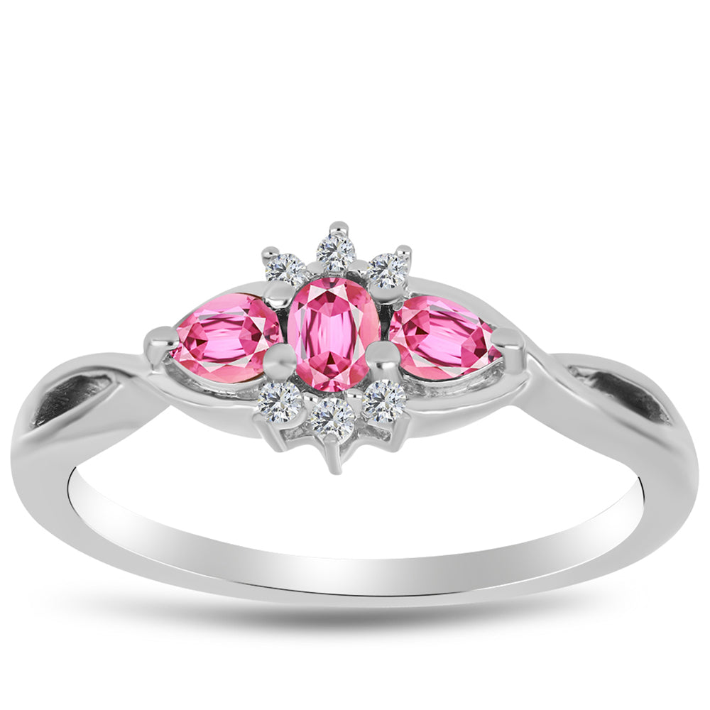 Stříbro 925/1000 - Prsten s Růžovým Turmalínem z Pelmadulla a Bílým Topazem - Karátové číslo: 1.06. přibližná hmotnost: 2.38 gramů 3 