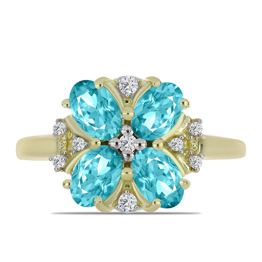 Pozlacený Stříbrný Prsten s Paraiba Křemenem a Bílým Topazem