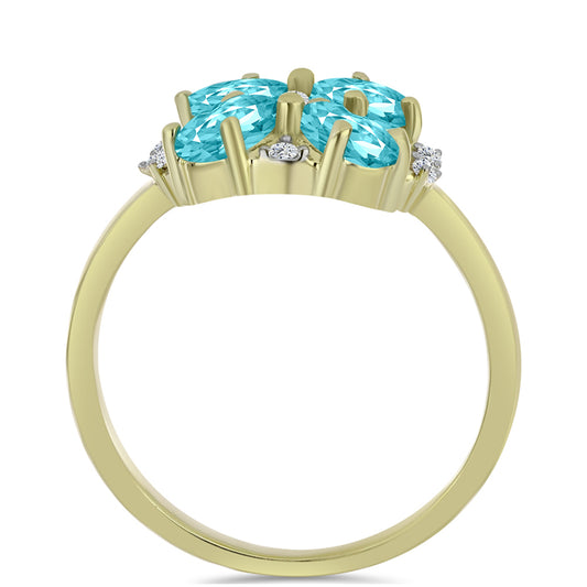 Pozlacený Stříbrný Prsten s Paraiba Křemenem a Bílým Topazem