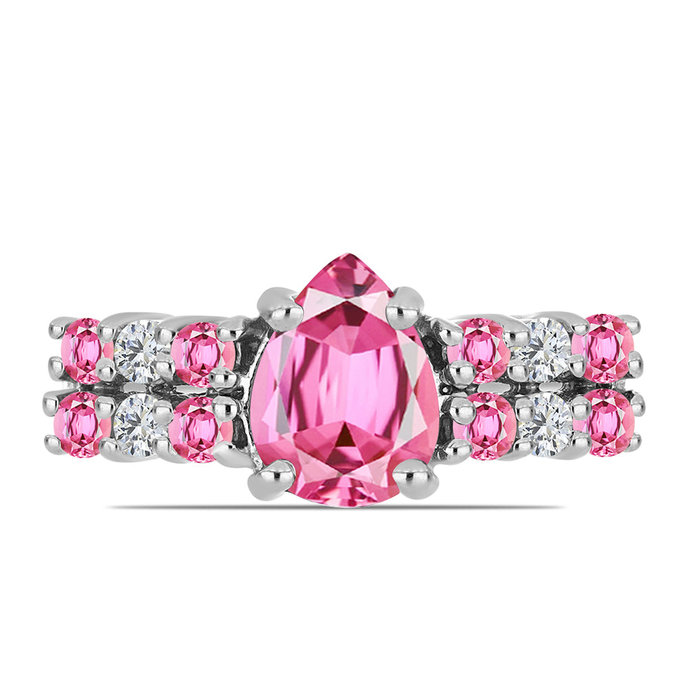 Stříbro 925/1000 - Prsten s Růžovým Turmalínem z Pelmadulla a Bílým Topazem - Karátové číslo: 1.44. přibližná hmotnost: 2.88 gramů