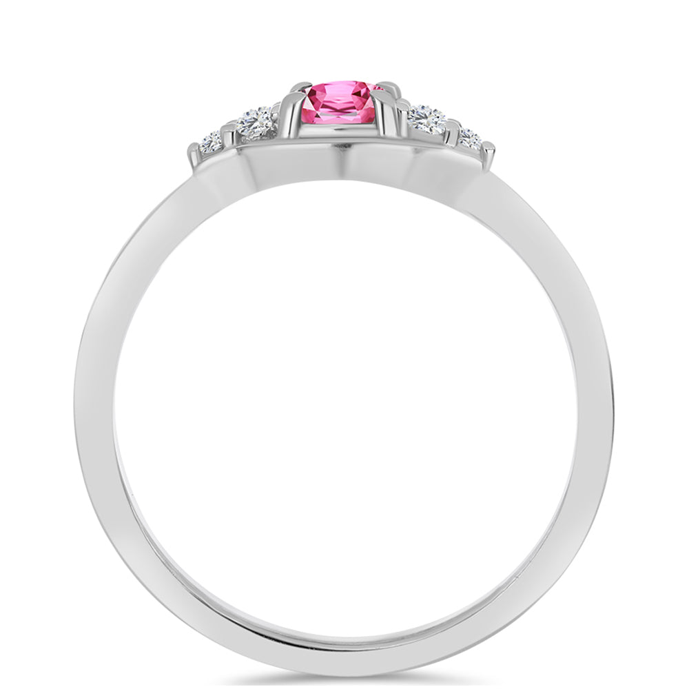 Stříbro 925/1000 Prsten s Růžovým Turmalínem z Pelmadulla a Bílým Topazem - Karátové číslo: 0.6. přibližná hmotnost: 2.13 gramů