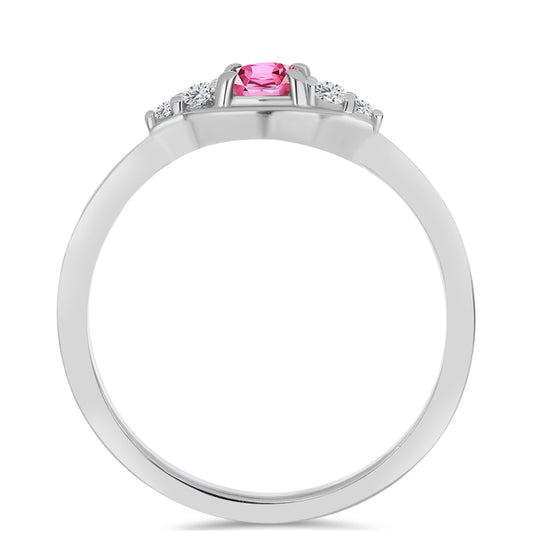 Stříbro 925/1000 Prsten s Růžovým Turmalínem z Pelmadulla a Bílým Topazem - Karátové číslo: 0.6. přibližná hmotnost: 2.13 gramů