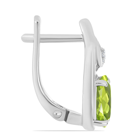 Stříbro 925/1000 - Náušnice s Čchang-pajským Peridotem a Bílým Topazem - Karátové číslo: 2.7. přibližná hmotnost: 4.09 gramů