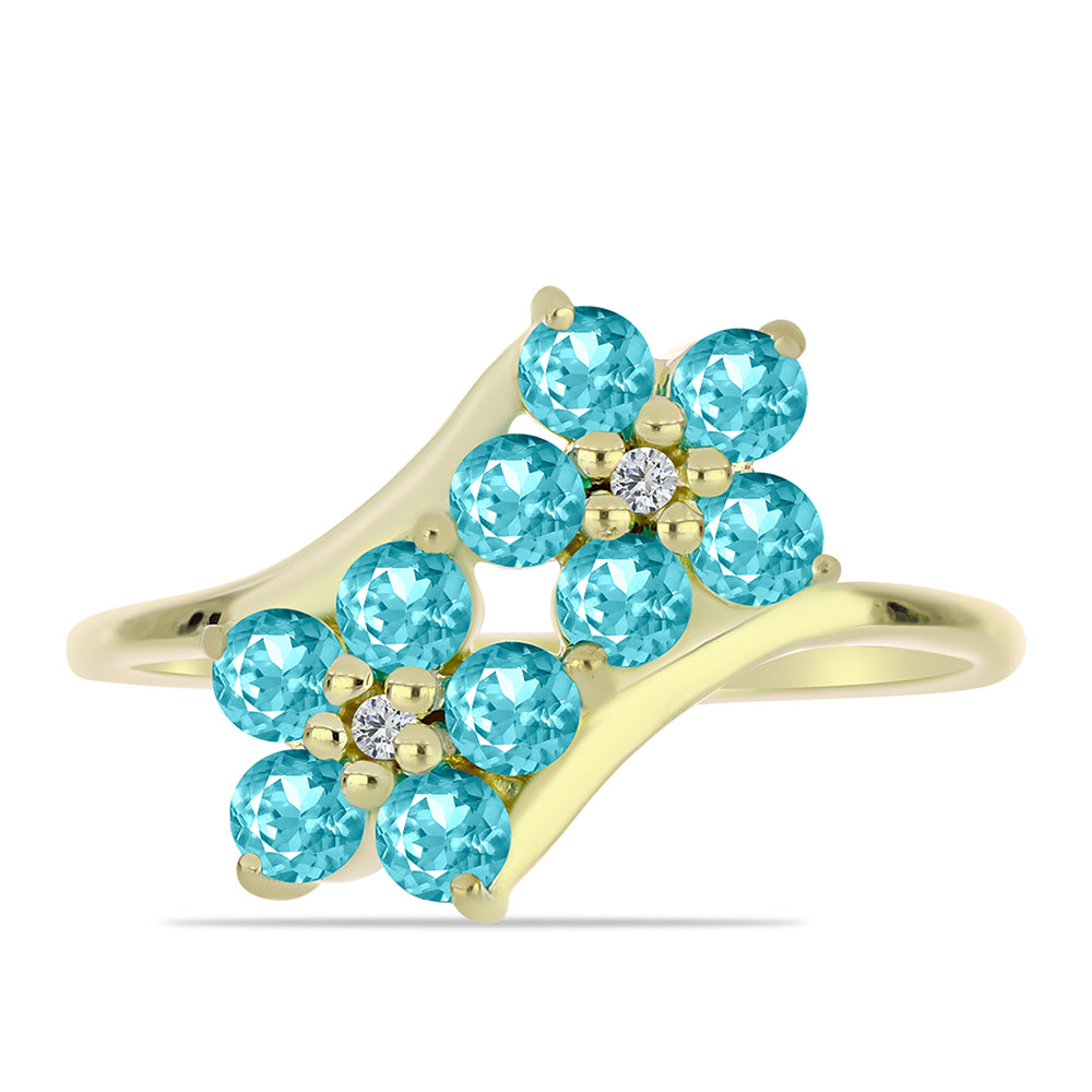 Pozlacené stříbro 925/1000 Prsten s Paraiba Křemenem a Bílým Topazem - Karátové číslo: 1.36. přibližná hmotnost: 2.62 gramů 1 