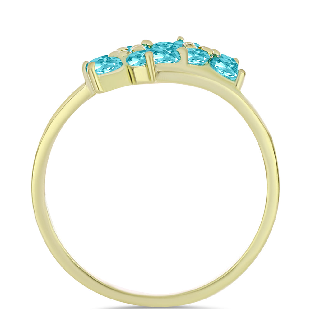 Pozlacené stříbro 925/1000 Prsten s Paraiba Křemenem a Bílým Topazem - Karátové číslo: 1.36. přibližná hmotnost: 2.62 gramů