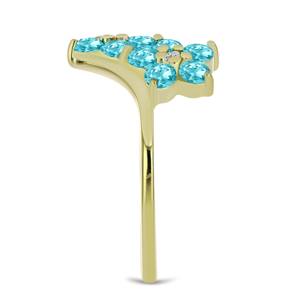 Pozlacené stříbro 925/1000 Prsten s Paraiba Křemenem a Bílým Topazem - Karátové číslo: 1.36. přibližná hmotnost: 2.62 gramů 4 