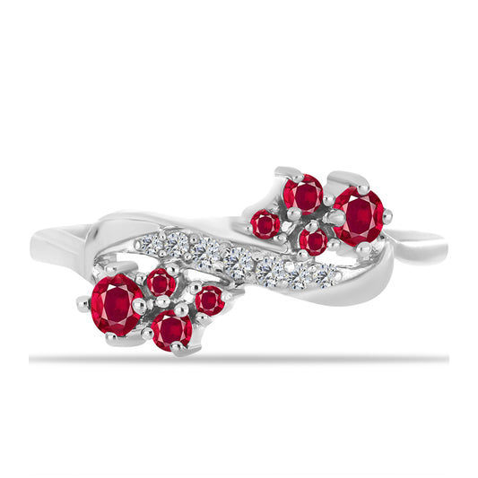 Stříbro 925/1000 - Prsten s Madagaskarským Rubínem a Bílým Topazem - Karátové číslo: 0.59. přibližná hmotnost: 2.56 gramů